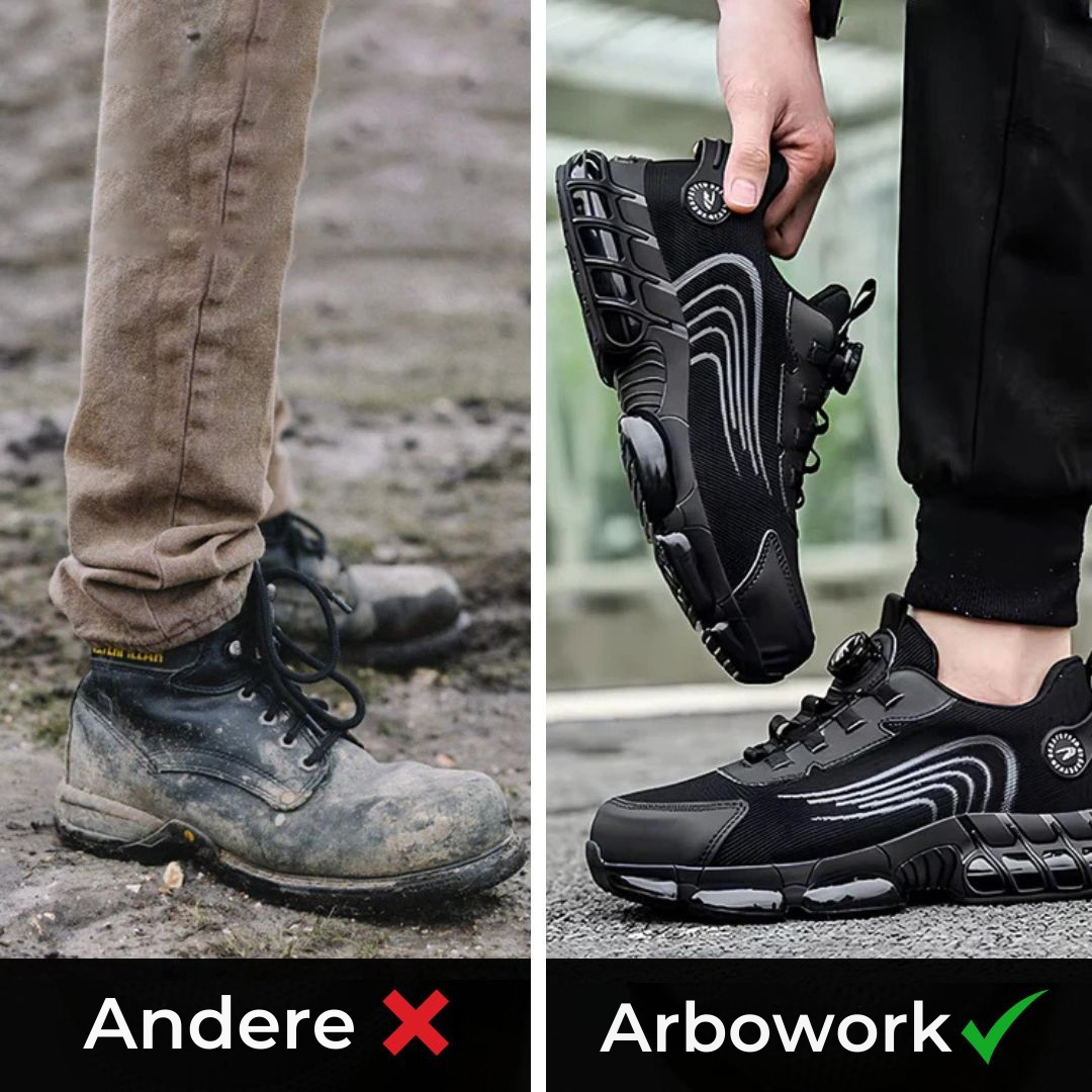 ArboFlex™ werkschoenen vergelijking gewicht – 45 procent lichter dan traditionele stalen neuslaarzen