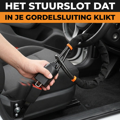 Het stuurslot dat in je gordelsluiting klikt