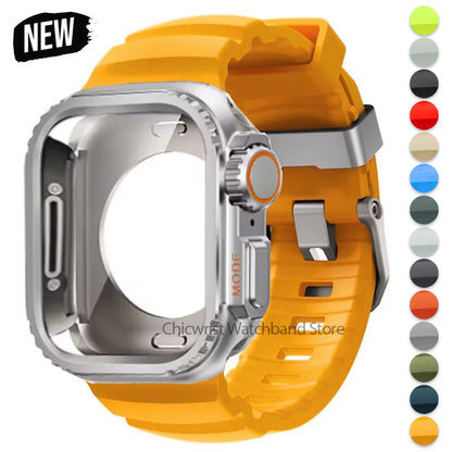 Silicone Strap+Metal Case For iWatch Ultra2 For Apple Watch 10/9/8/1/2/3/4/5/6/7 Sports Bracelet Band 46mm 49mm 45mm 44mm 42mm