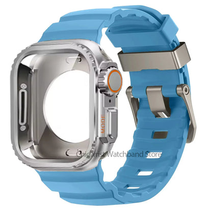 Silicone Strap+Metal Case For iWatch Ultra2 For Apple Watch 10/9/8/1/2/3/4/5/6/7 Sports Bracelet Band 46mm 49mm 45mm 44mm 42mm