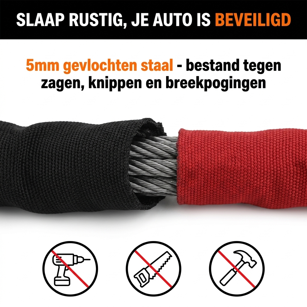5mm gevlochten staal - bestand tegen zagen, knippen en breekpogingen