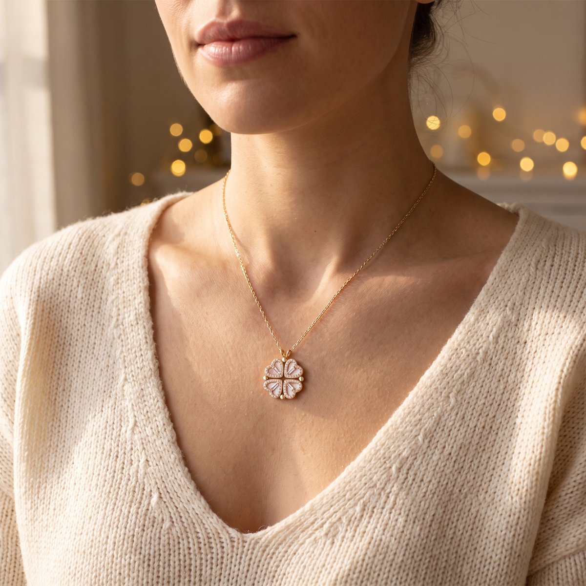 Klavertje vier ketting gedragen