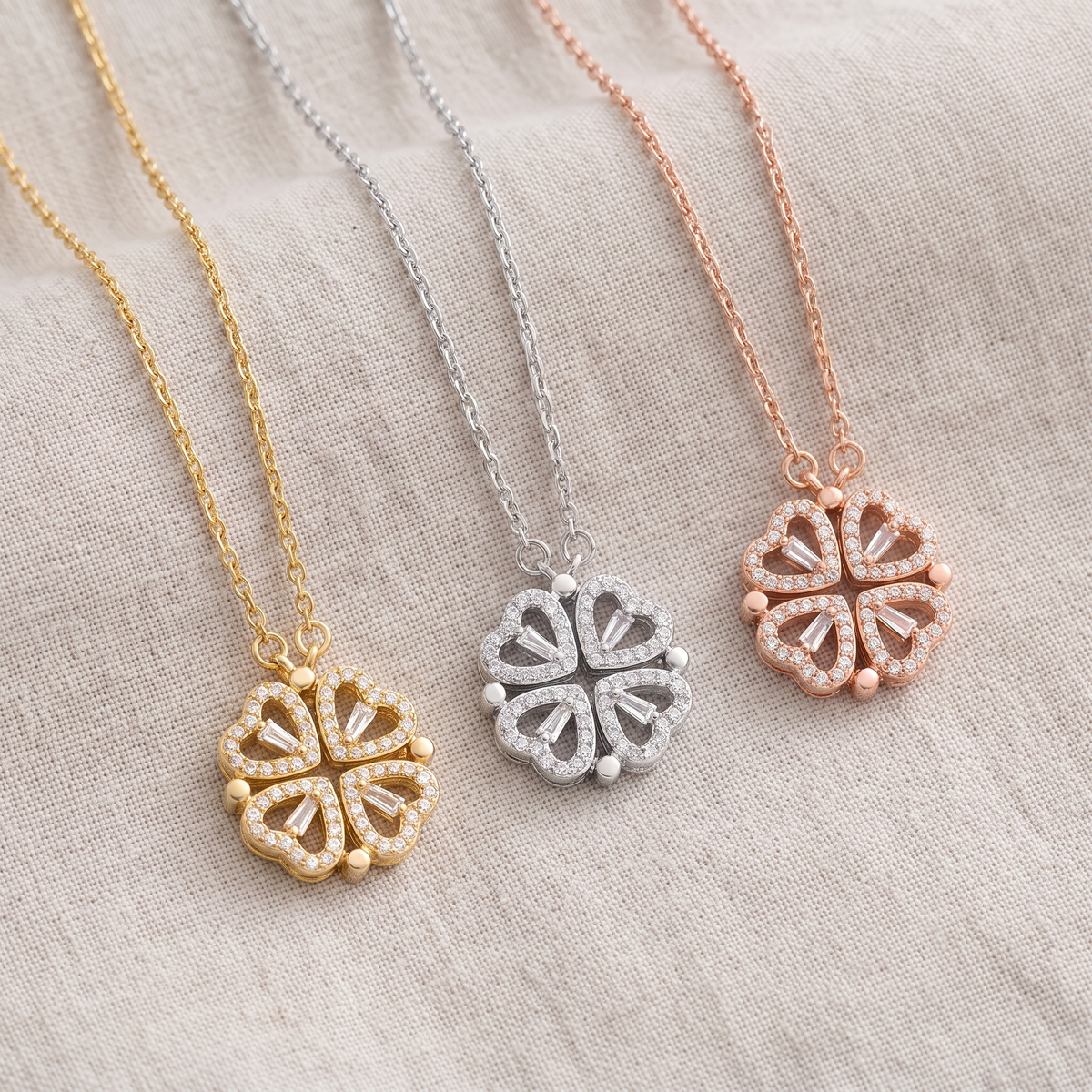 Klavertje vier ketting in goud, zilver en rosegoud
